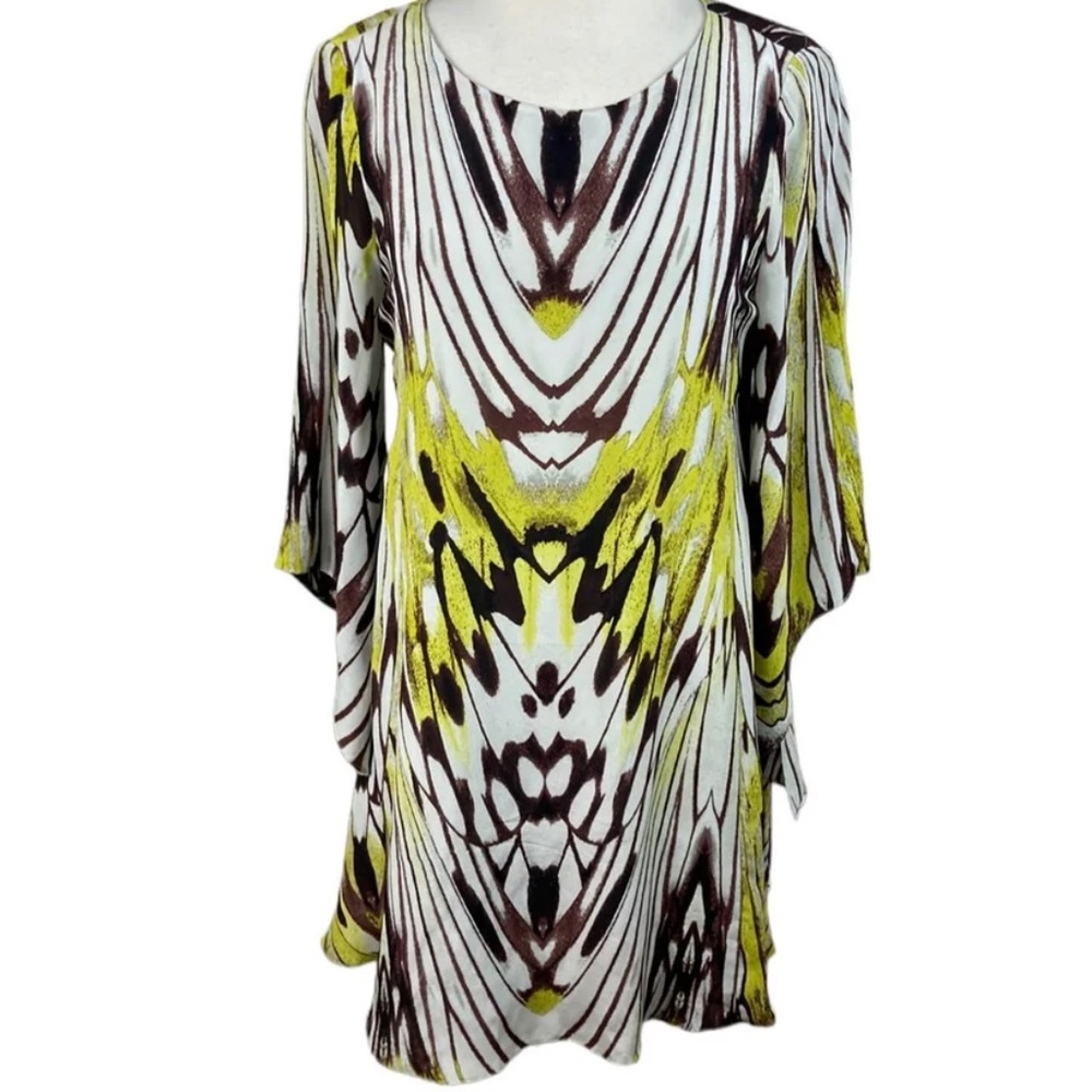 Anthropologie Leifsdottir Sarita Silk Swing Dress Bell Sleeves Abstract Print - Picture 2 of 13